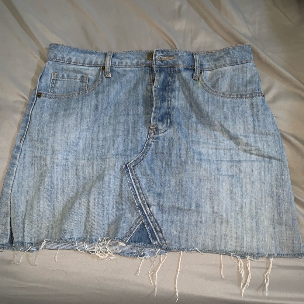 Distressed Denim Skirt